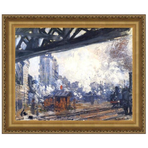 Design Toscano DA4002 27 1/4 Inch Saint-Lazare Station Exterior View Framed Canvas Replica Painting - Medium