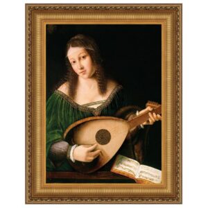 Design Toscano DA4782 24 1/4 Inch Lady Playing a Lute 1530 Canvas Replica Painting - Medium