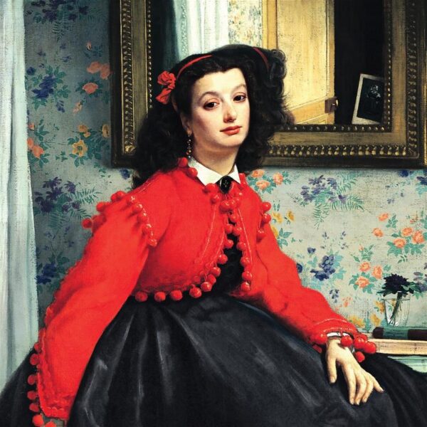 Design Toscano DA5141 16 1/4 Inch Portrait of Mlle. L.L. Young Lady in Red Jacket 1864 Canvas Replica Painting - Small