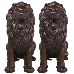 Design Toscano DK92505 19 1/2 Inch Sentinel Lion Cast Bronze Garden Statue Set of Two