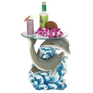 Design Toscano EU1056 18 Inch Dolphin Cove Glass Topped Table