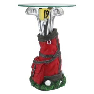 Design Toscano EU31698 16 Inch On Par Golf Bag Glass Topped Table