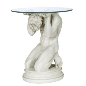 Design Toscano EU34295 16 Inch Neoclassical Male Glass Topped Table