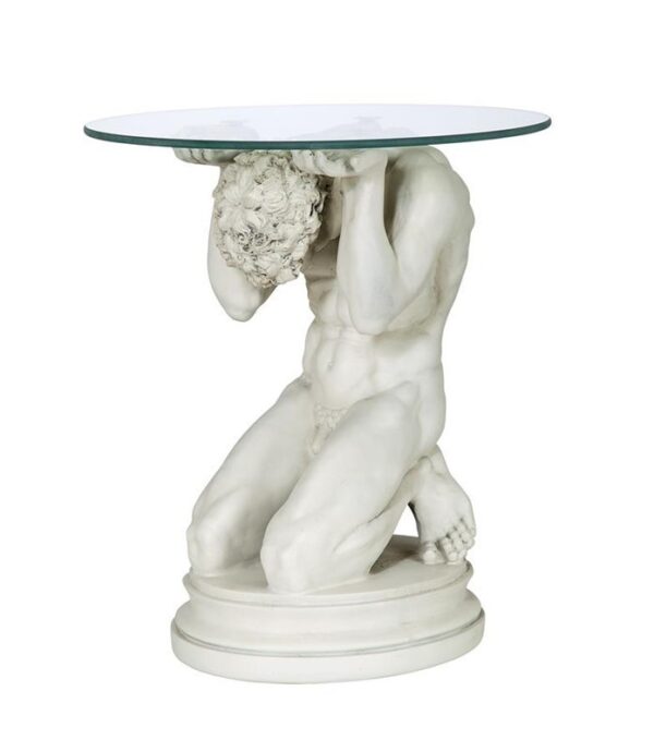 Design Toscano EU34295 16 Inch Neoclassical Male Glass Topped Table