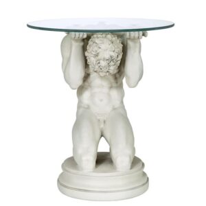 Design Toscano EU34295 16 Inch Neoclassical Male Glass Topped Table