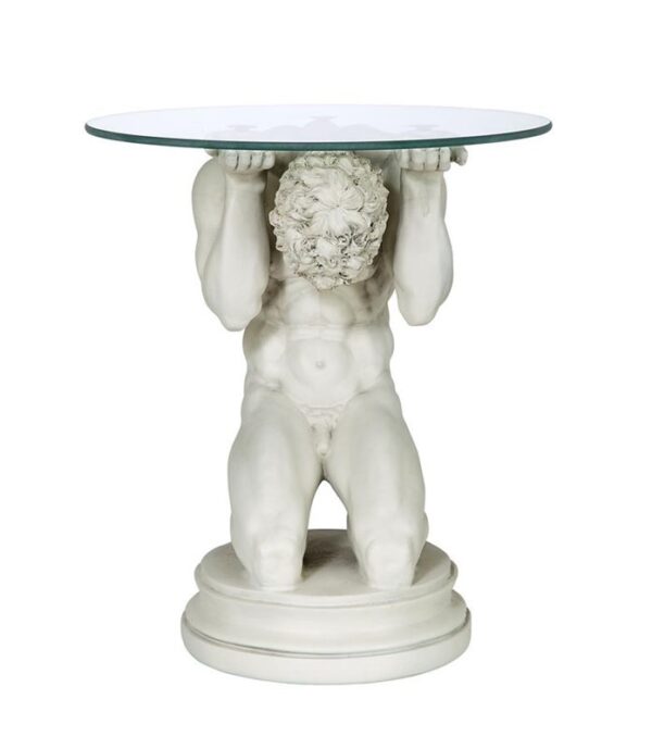 Design Toscano EU34295 16 Inch Neoclassical Male Glass Topped Table