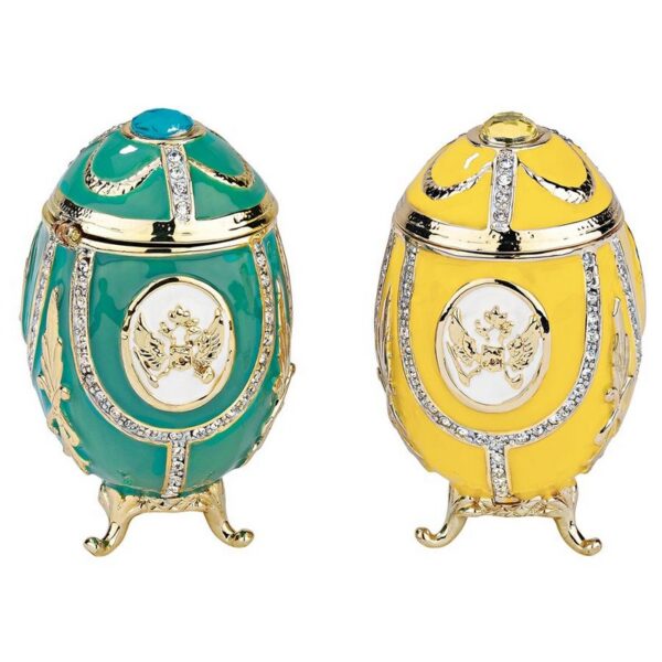 Design Toscano FH989339 2 Inch Russian Imperial Eagle Romanov Style Collectible Enameled Eggs, Set of Two