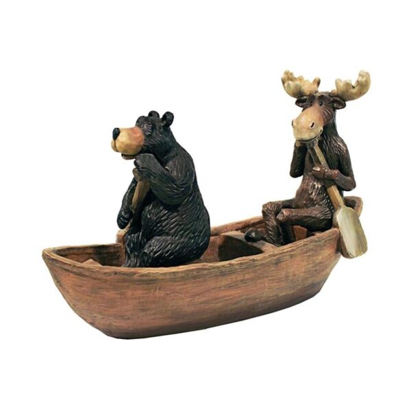 Design Toscano HF665392 4 1/2 Inch Moose and Bear in a Boat Statue - Black