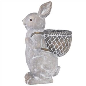 Design Toscano HT21051041 10 Inch Bunny with Basket Easter Rabbit Statue