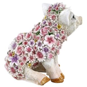 Design Toscano JQ12452 9 Inch Flower Power Pig Statue