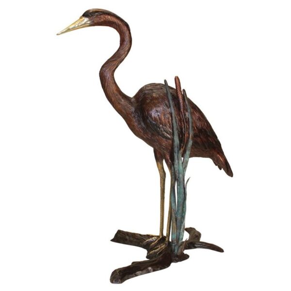 Design Toscano KW81110 29 1/2 Inch Standing Heron in Reeds Statue - Bronze