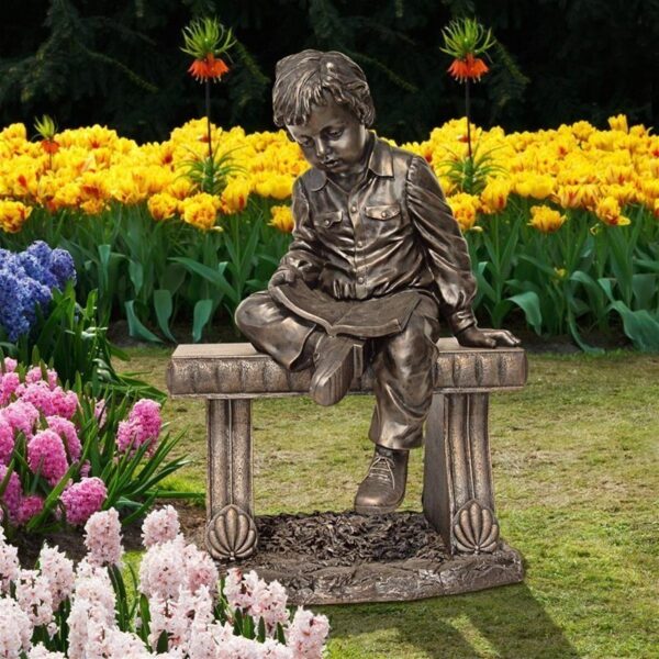 Design Toscano KY1242 25 1/2 Inch Bobby and His Book on Bench Statue