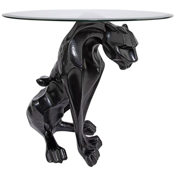 Design Toscano KY72408 18 1/2 Inch Jaguar Glass Top Table - Black