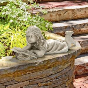 Design Toscano LY718463 21 Inch Backyard Scholar Little Girl Reading Statue