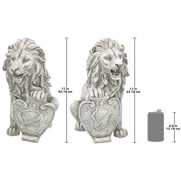 Design Toscano LY937288 9 Inch Classic Lions with Shields Sentry Statues, Set of 2