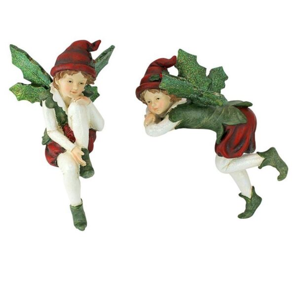 Design Toscano LY97102 5 Inch Christmas Elf Sitters, Set of 2