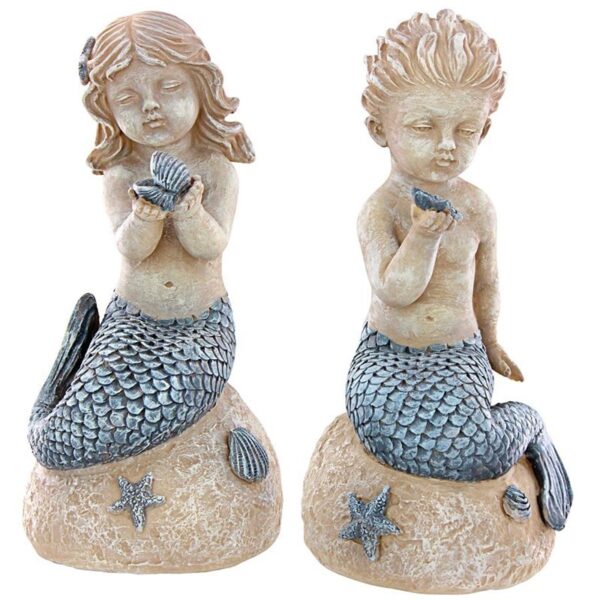 Design Toscano LY97210511 5 1/2 Inch Mergirl and Merboy Statues, Set of 2