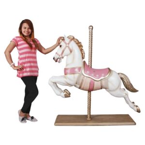 Design Toscano NE1602069 53 1/2 Inch Carousel Horse - White and Pink