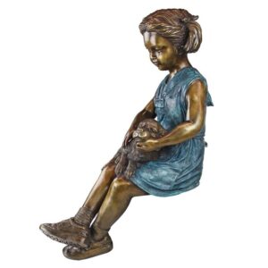 Design Toscano PN6341 13 Inch Sitting Savannah Girl with Dog - Bronze