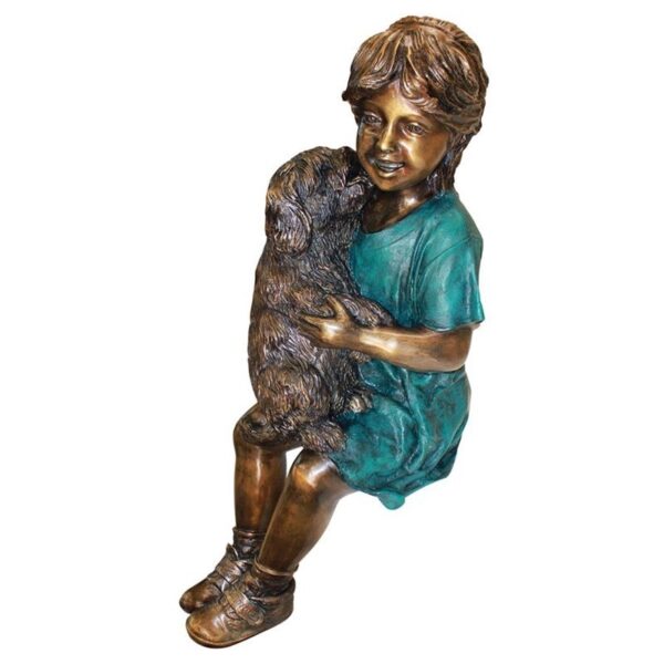 Design Toscano PN6570 12 1/2 Inch Puppy Kisses Girl with Dog - Bronze