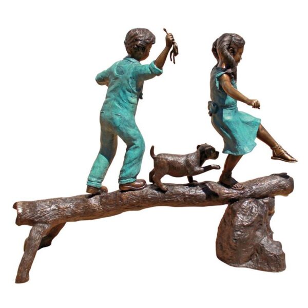 Design Toscano PN7064 68 Inch The Adventure Boy and Girl on a Log - Bronze