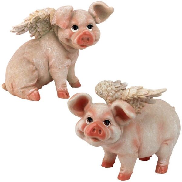 Design Toscano QL95720 9 Inch Flying Pigs Statue, Set of 2