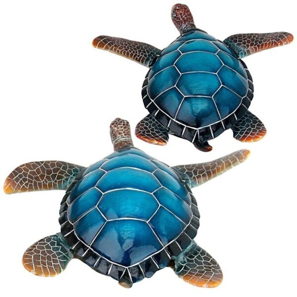 Design Toscano QL95958 14 Inch Sea Turtle Statues, Set of 2 - Blue