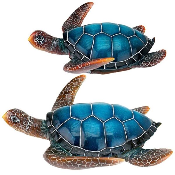 Design Toscano QL95958 14 Inch Sea Turtle Statues, Set of 2 - Blue