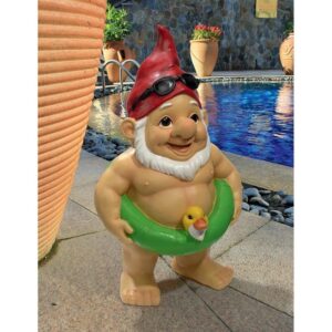 Design Toscano QM16035 7 1/2 Inch Pool Party Pete Naked Gnome Statue