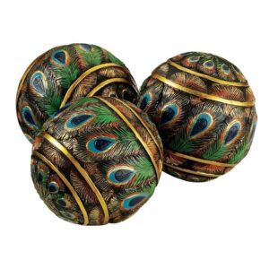 Design Toscano QM25572 3 1/2 Inch Peacock Feather Balls, Set of 3