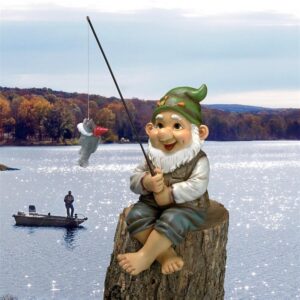 Design Toscano QM2806500 4 Inch Ziggy the Fishing Gnome Sitter Statue