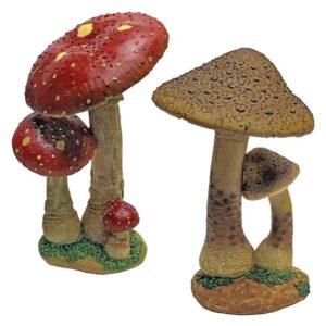 Design Toscano QM922302 7 1/2 Inch Mystic Mushroom Statues, Set of 2 - Red and Tan