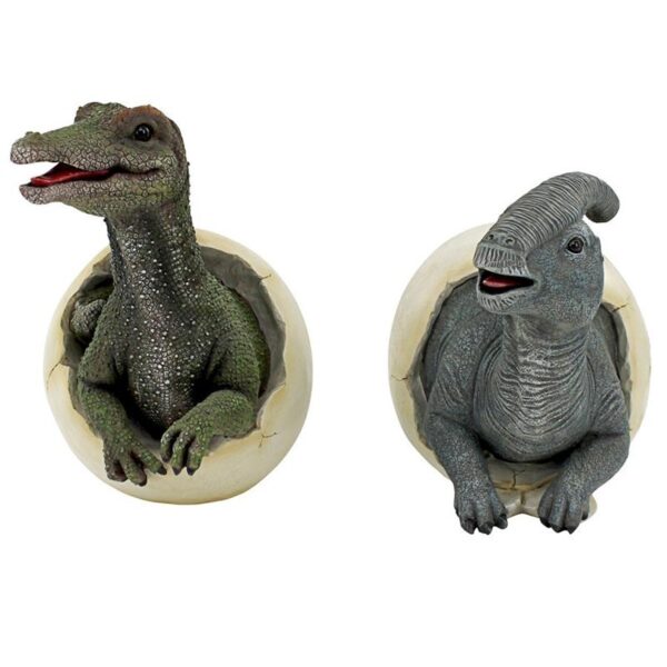 Design Toscano QM9282470 13 Inch Parasaurolophus and Spinosaurus Eggs, Set of 2