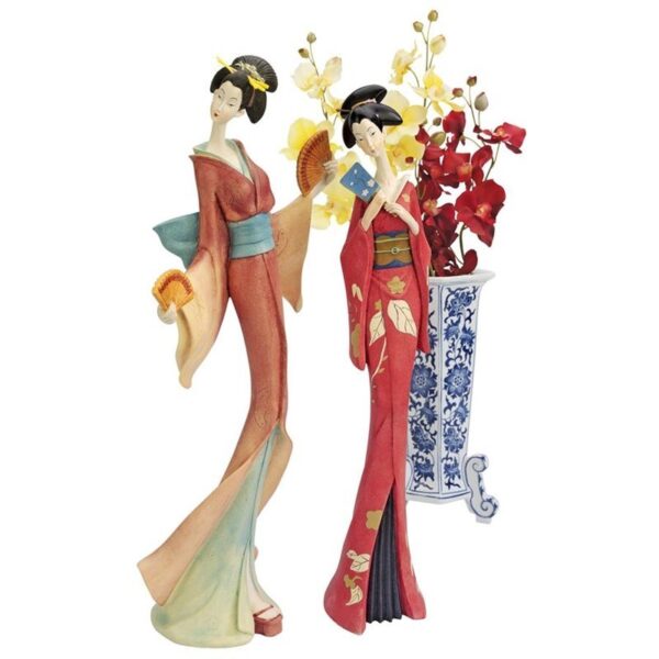 Design Toscano QS9232258 7 Inch Maiko Geisha Fan Dancer Statues, Set of 2