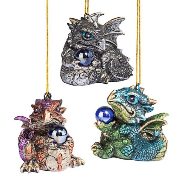 Design Toscano QS93484 2 Inch Three Dragon Virtues Gothic Ornament Set