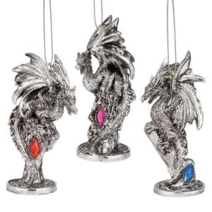 Design Toscano QS989557 2 Inch Three Dragons of The Amesbury Holiday Gemstone Ornament Set