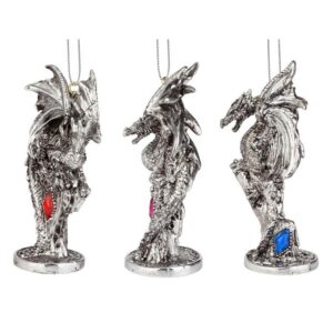 Design Toscano QS989557 2 Inch Three Dragons of The Amesbury Holiday Gemstone Ornament Set