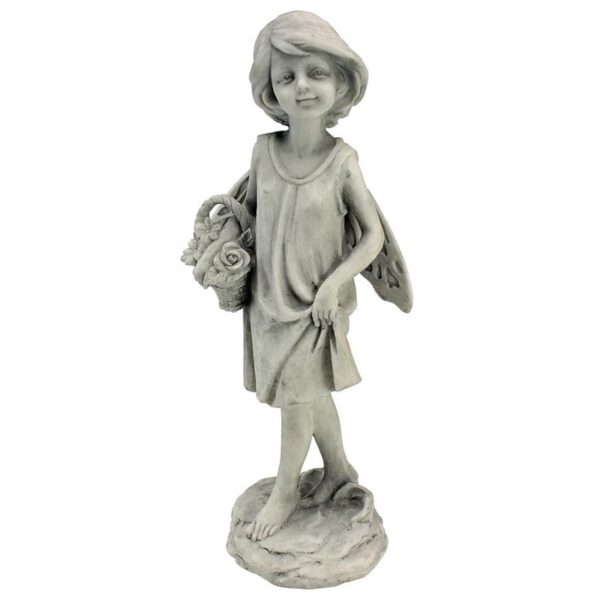 Design Toscano SH9403614 4 Inch Rose Garden Fairy with Basket Statue