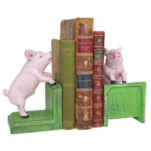 Design Toscano SP2525 3 1/2 Inch Piggy in a Pen Cast Iron Bookend Set