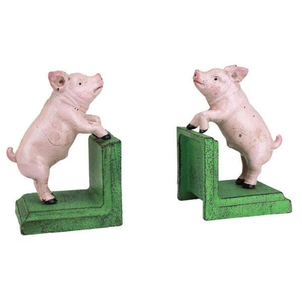 Design Toscano SP2525 3 1/2 Inch Piggy in a Pen Cast Iron Bookend Set