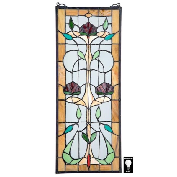 Design Toscano TF28017 10 Inch Ruskin Rose Three Flower Stained Glass