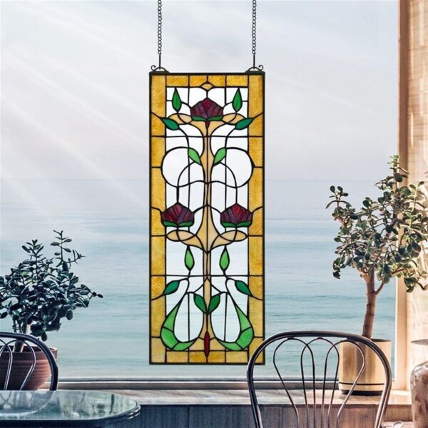 Design Toscano TF28017 10 Inch Ruskin Rose Three Flower Stained Glass