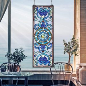 Design Toscano TF810 12 1/2 Inch Harlow Flower Stained Glass Window - Blue